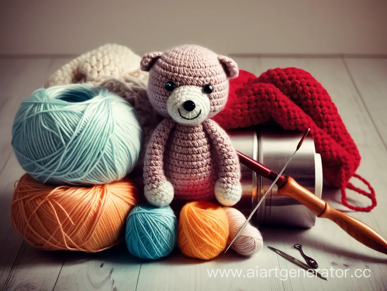 Yarn, crochet hook, home comfort, knitted toys