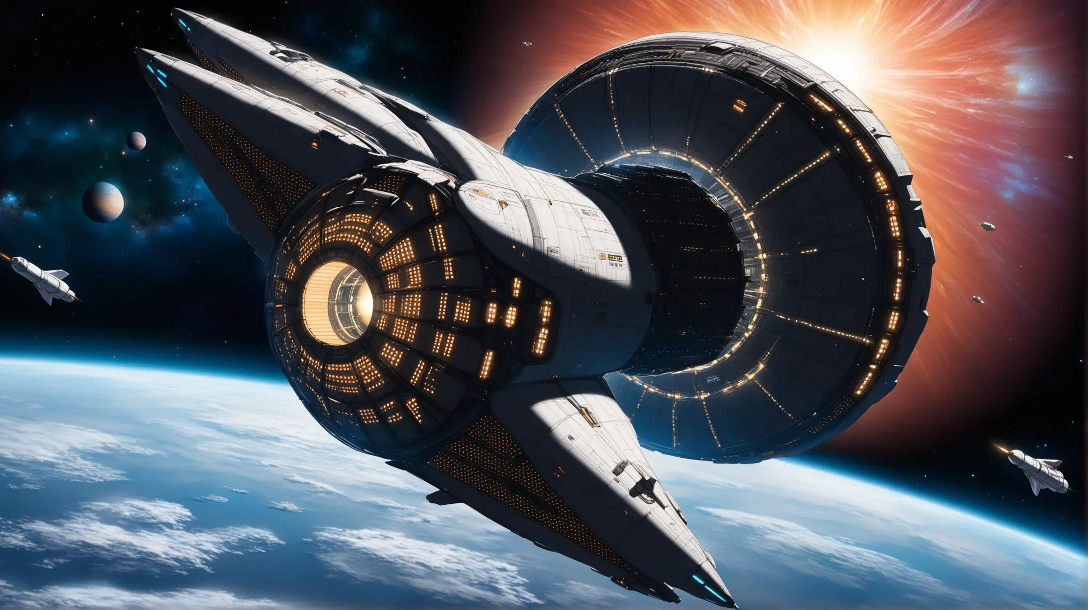 Biomorphic Interstellar Exploration Ship with Nebula Backdrop