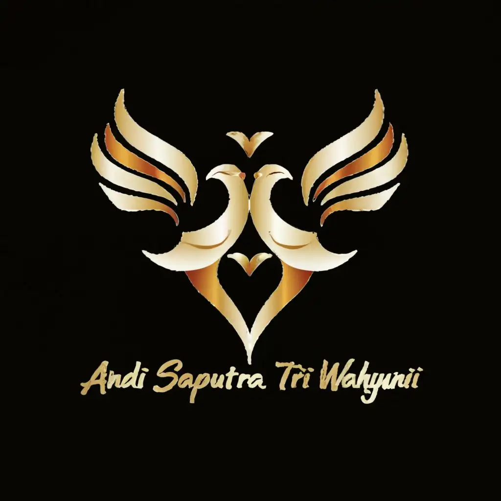 logo, a pair of doves forming Love, with the text "ANDI SAPUTRA - TRI WAHYUNI", typography