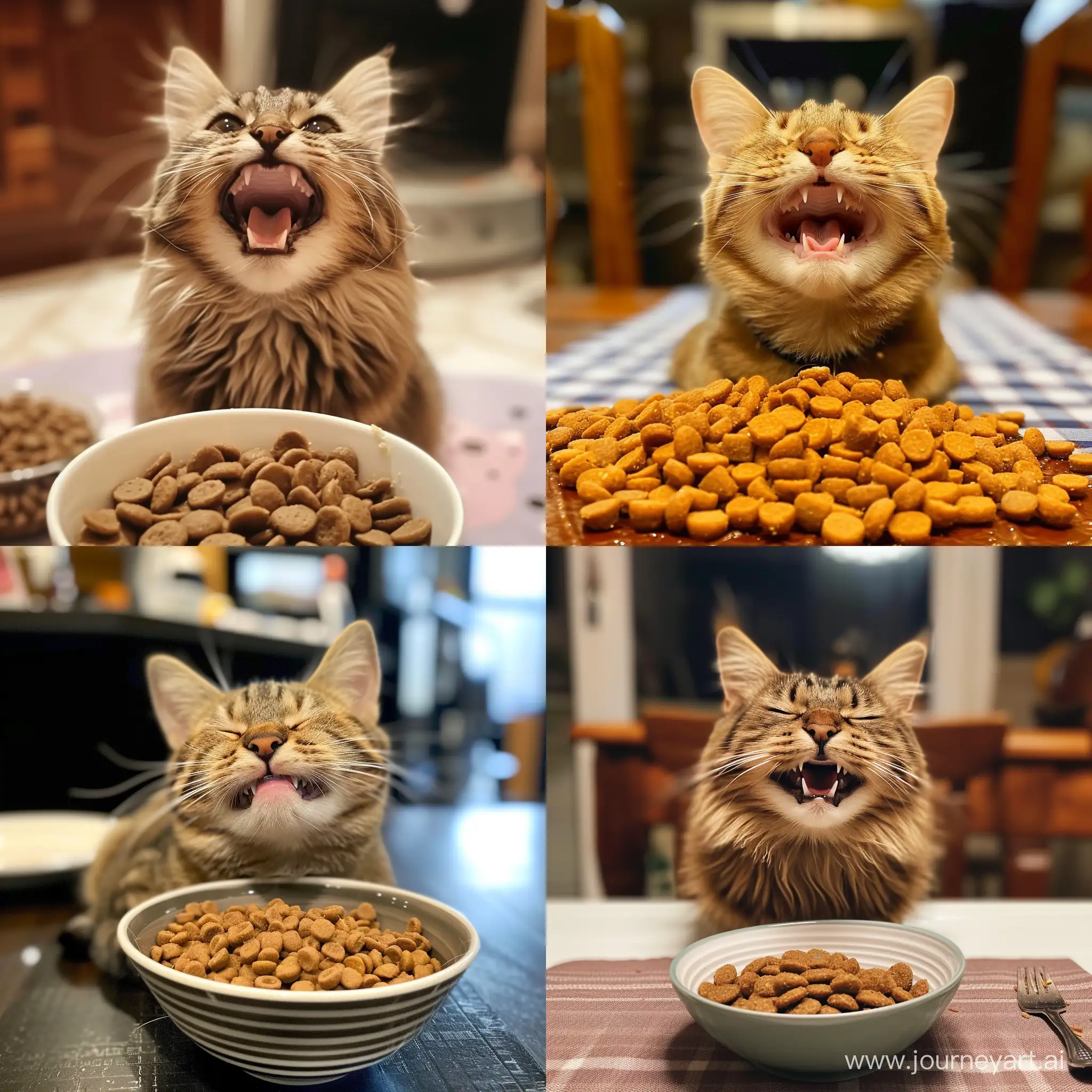 кот радуется еде