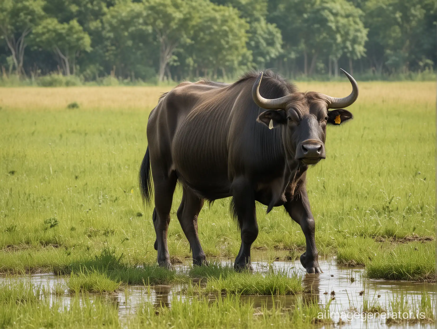 water buffalo on meadow  full-length
