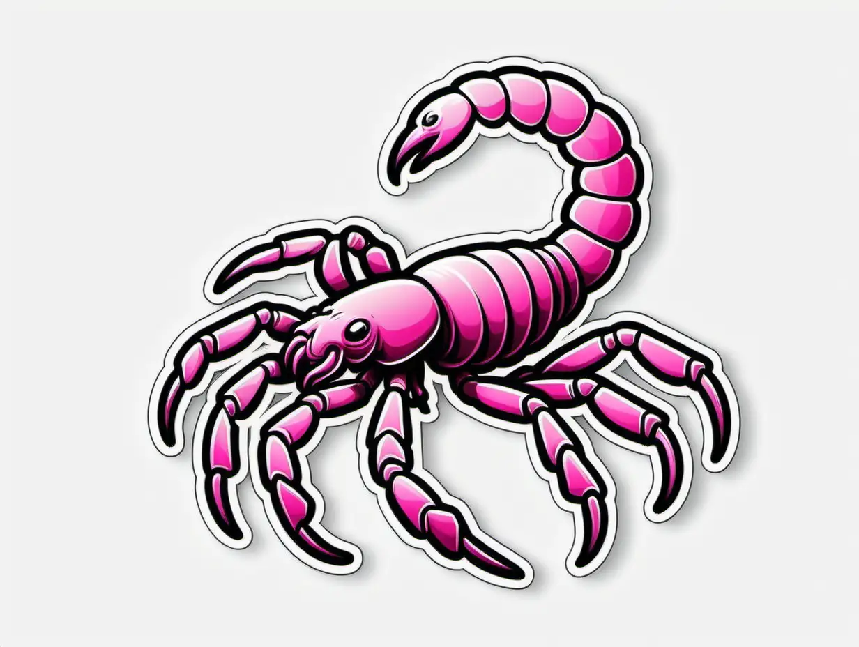 /imagine prompt:Pink Scorpion , Sticker, Adorable, Monochrome, light art style, Contour, Vector, White Background, Detailed