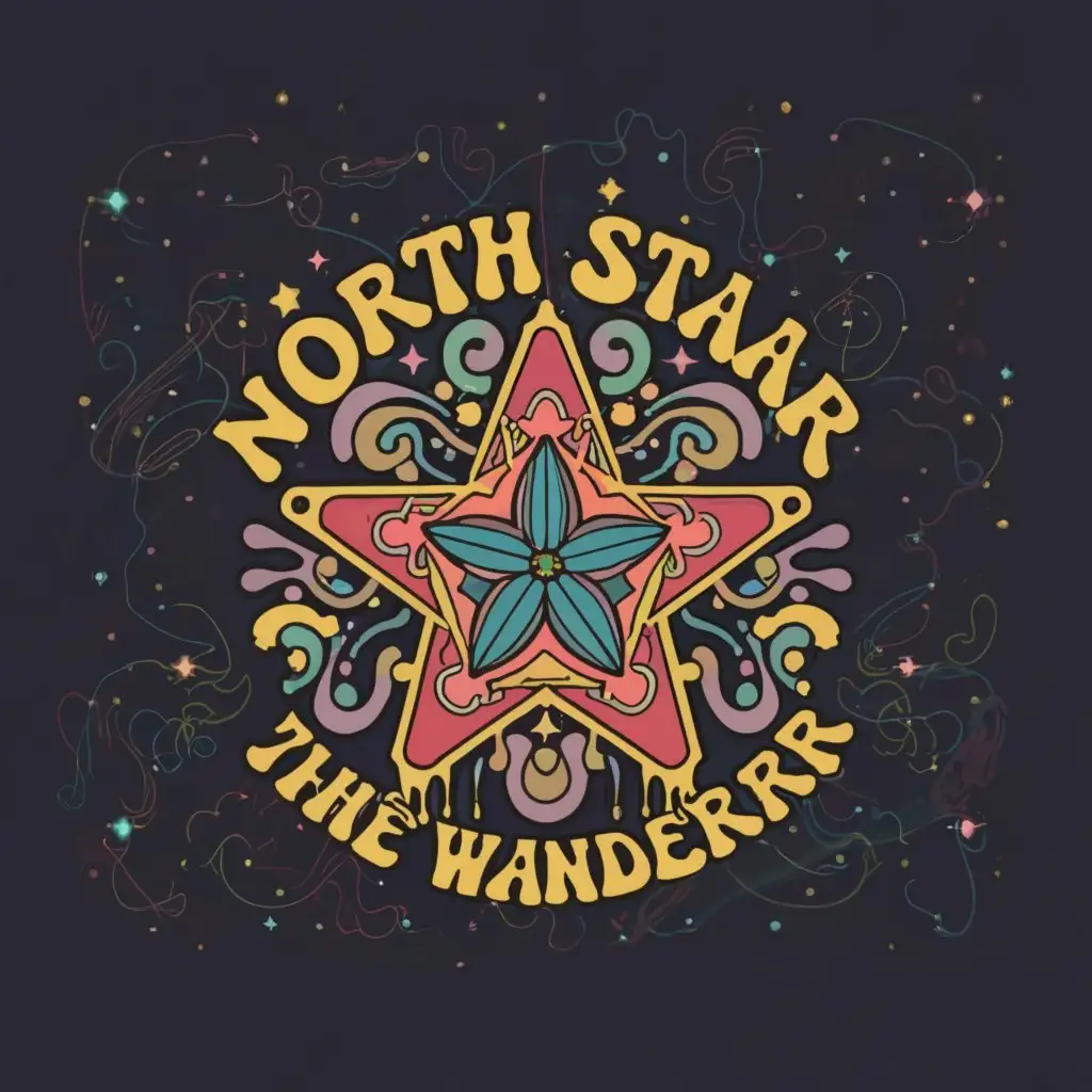 a logo design,with the text "North Star The Wanderer", main symbol:Hippie bohemian groovy 70's,Moderate,clear background