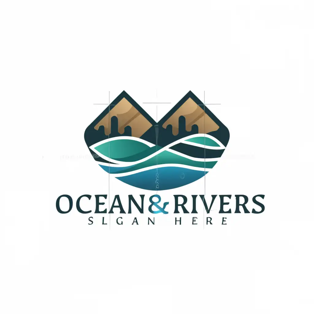 a logo design,with the text "Ocean and rivers", main symbol:ocean, Mountains and rivers,Moderate,clear background