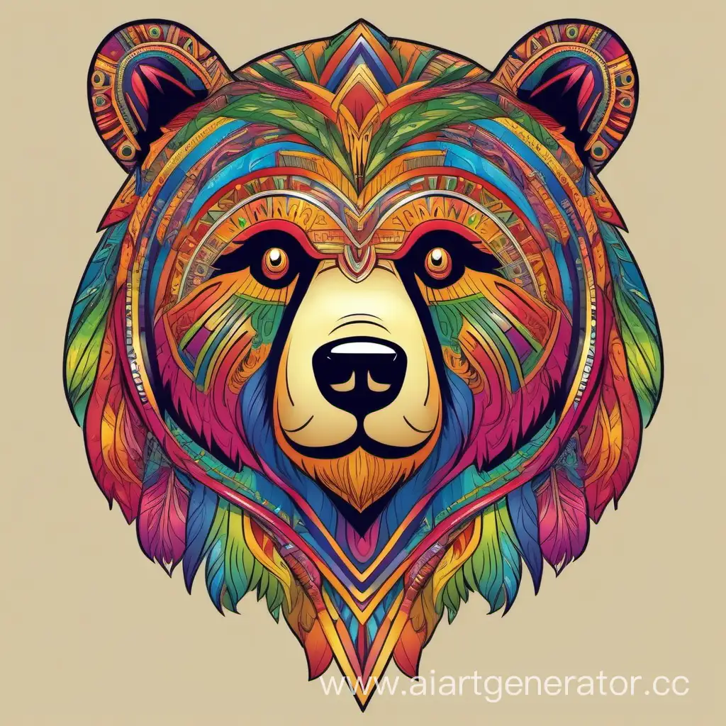 Голова медведя в стиле этника цветная яркая в радужных цветах