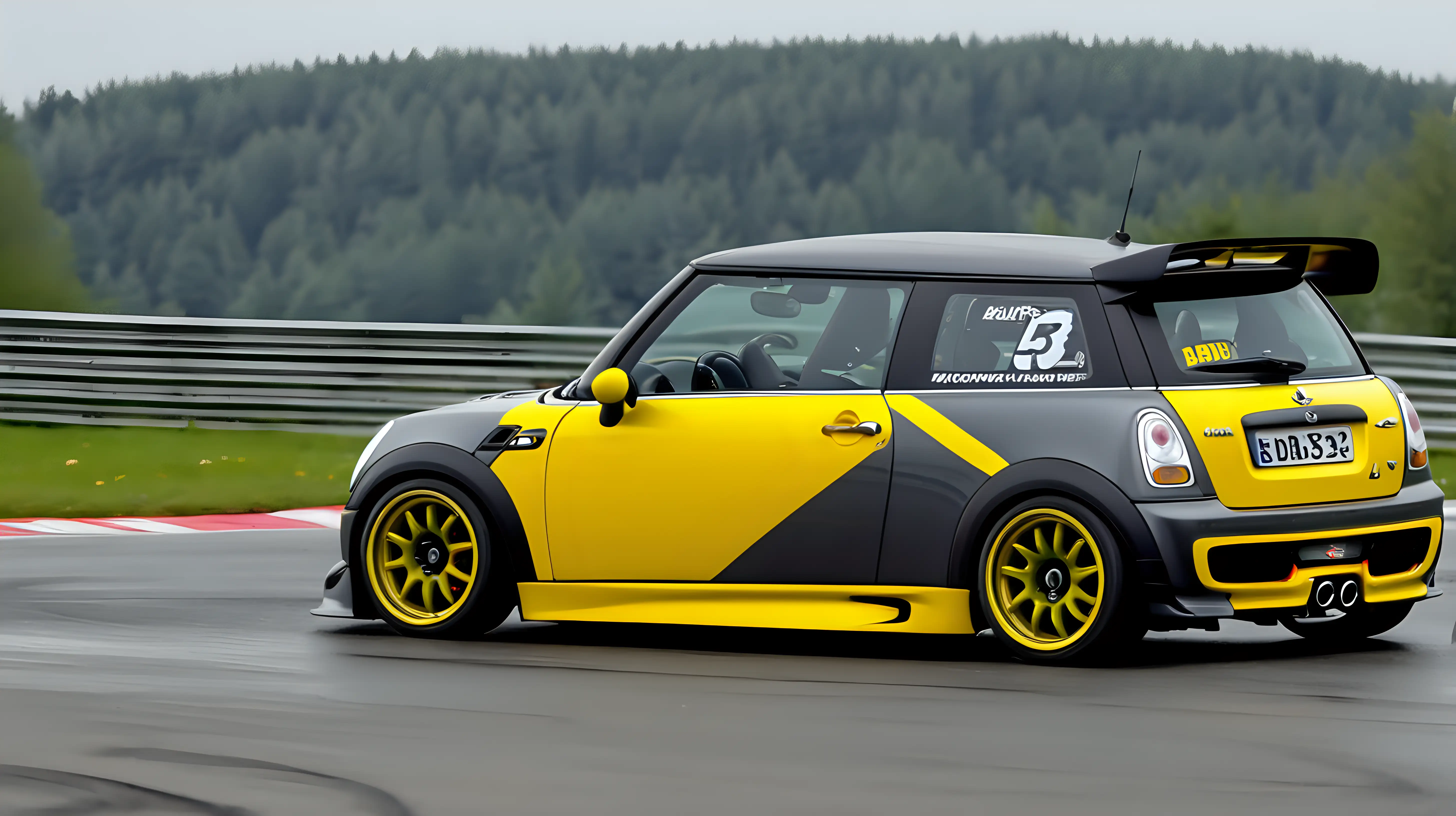 MINI R53 dark grey and yellow on Nurburgring