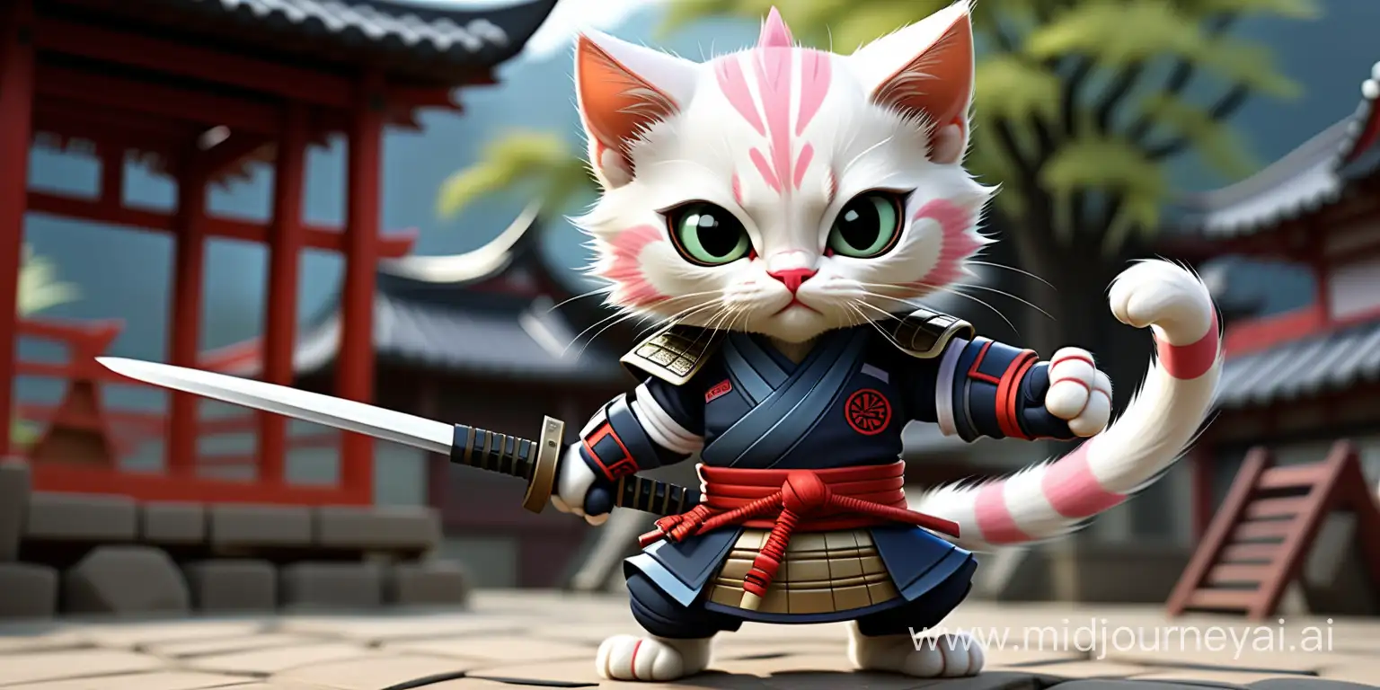 Dynamic Team of Kitten Samurai in Heroic Stance