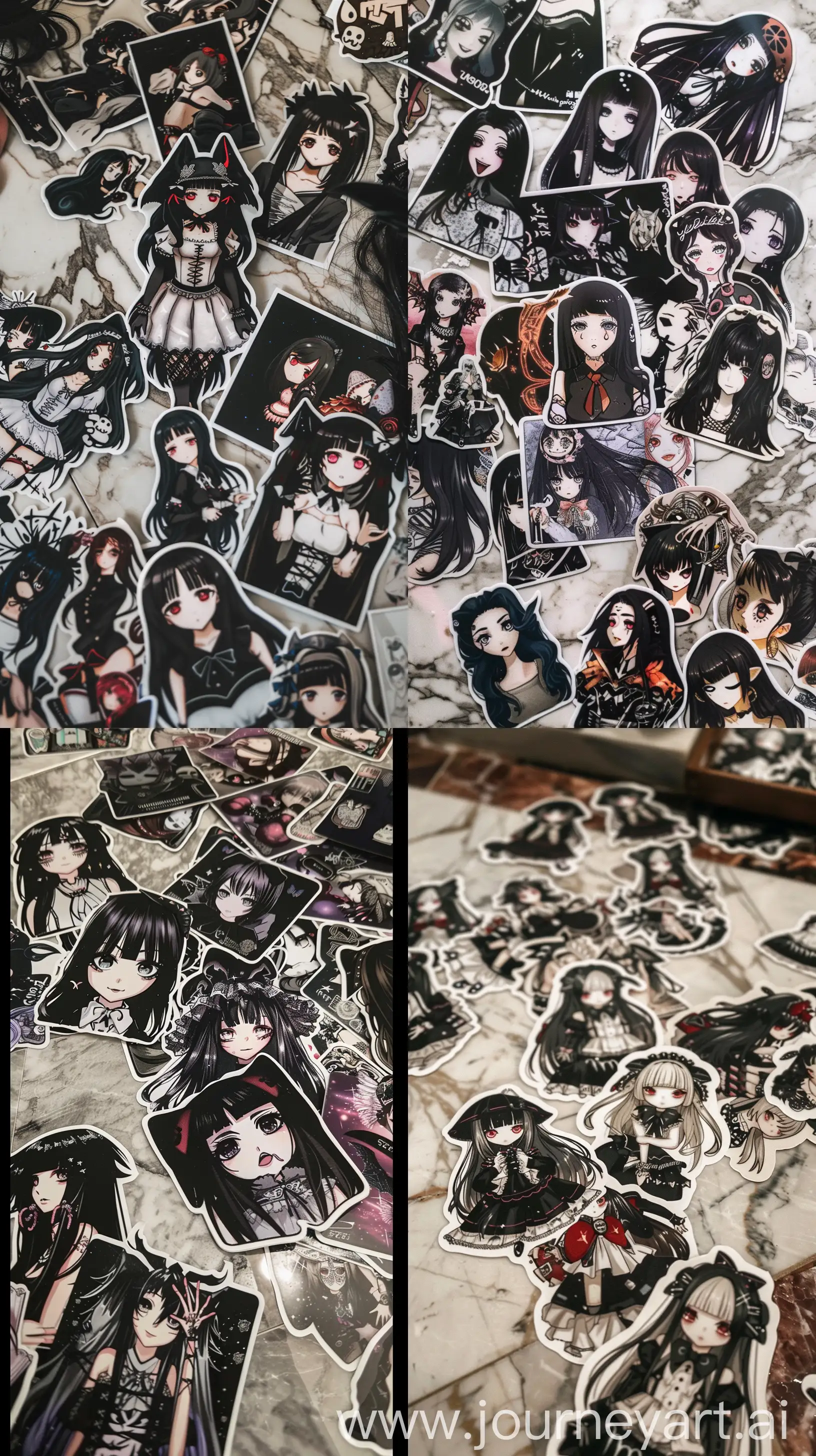 Goth-Anime-Girls-Sticker-Collage-on-Elegant-Marble-Floor