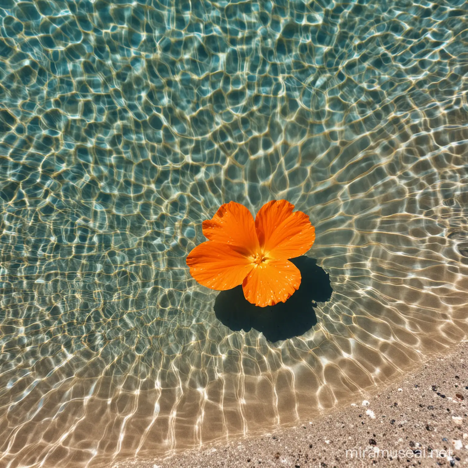 An orange petal in a clear pool of water