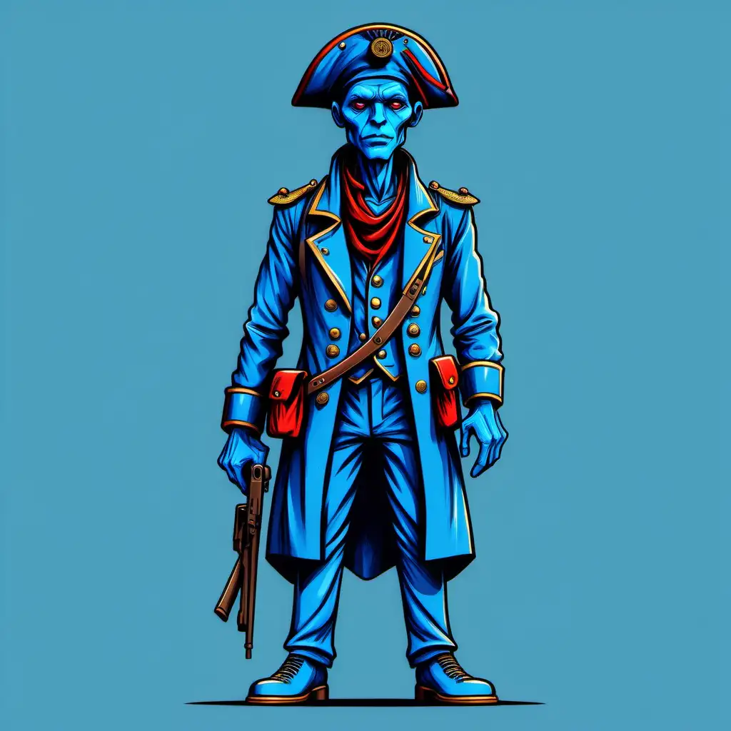 blue humanoid in revolutionary clothes, a pacifist (cartoon)