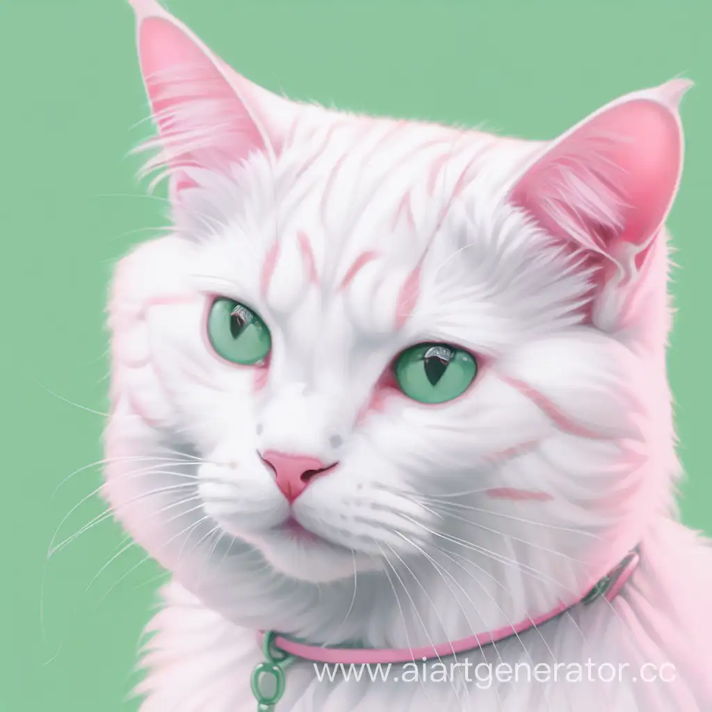 кот белый зелёное розовое белое эстетика