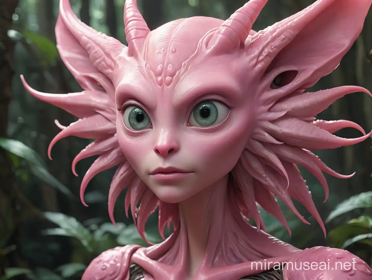 Fantasy Pink Alien Creature in Surreal Landscape