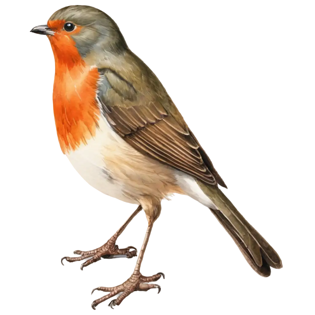 robin bird, standing, watercolor