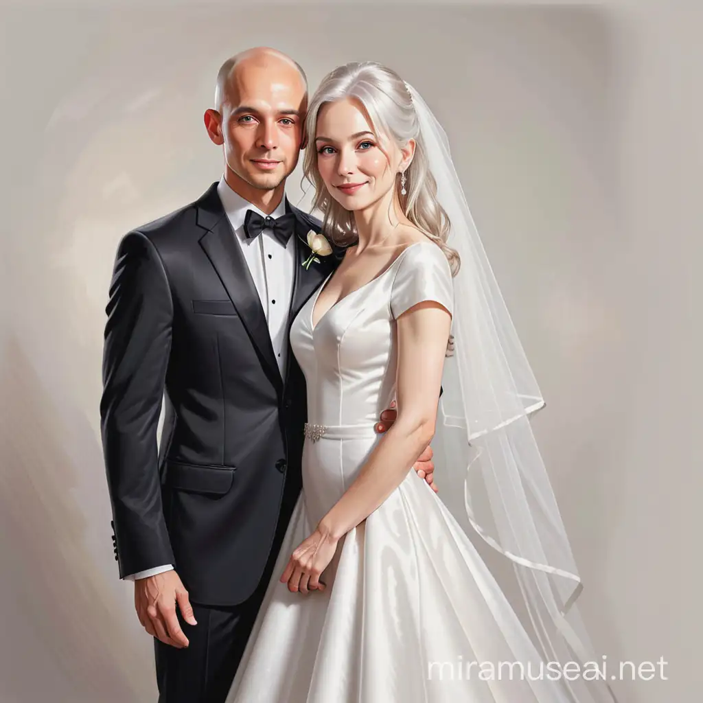 Elegant 70YearOld Bride and Young Groom Wedding Portrait