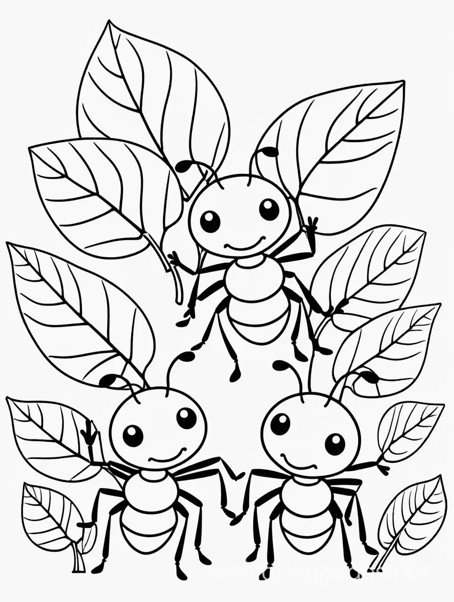 Adorable-Ants-Carrying-Oversized-Leaves-Coloring-Page