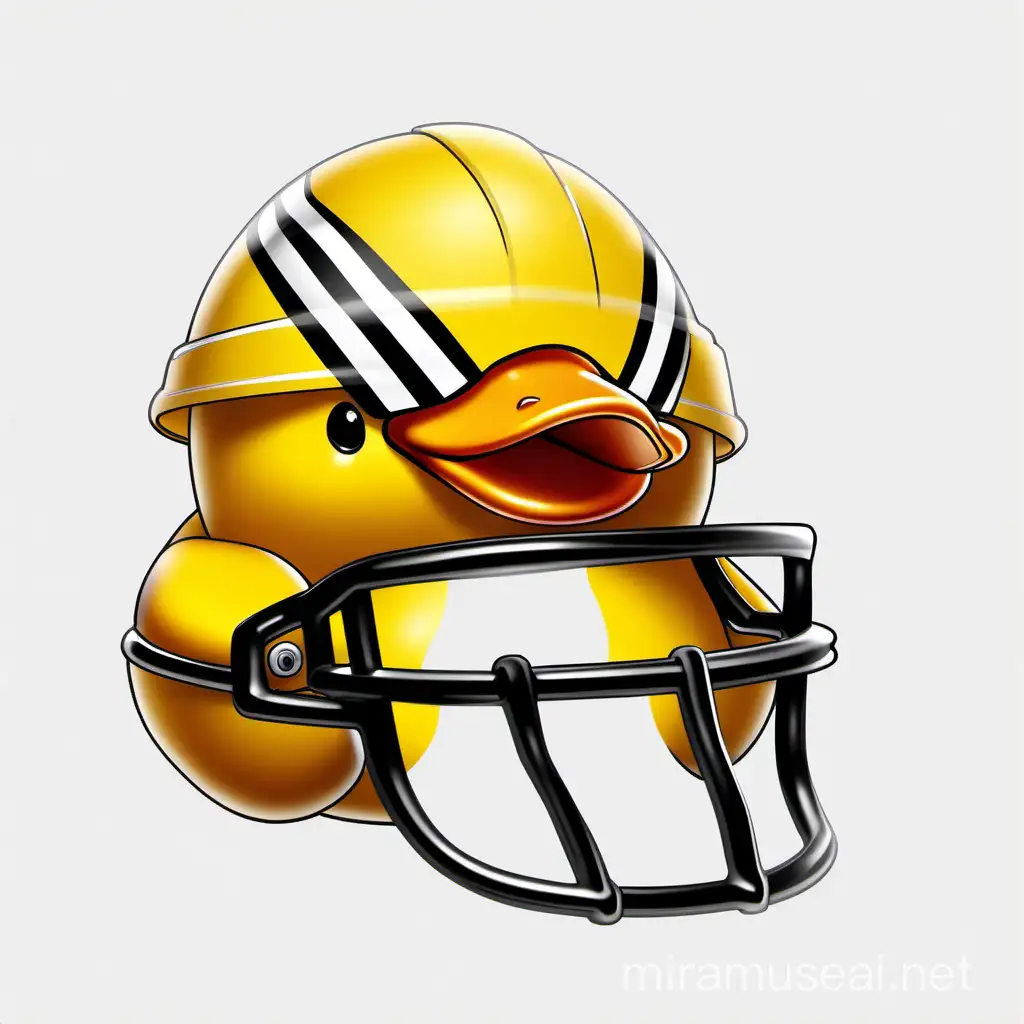 Yellow rubber duck wearing a football helmet on a transparent background