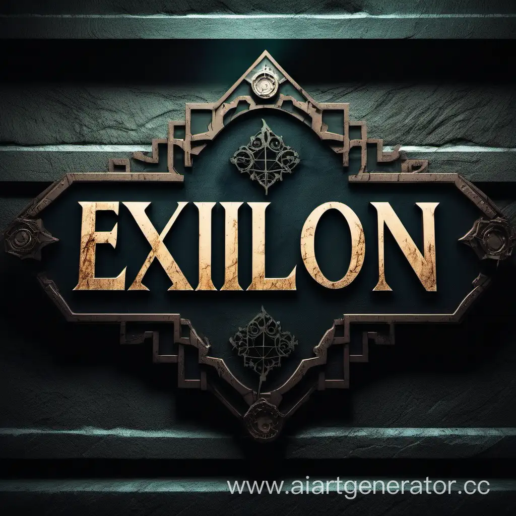 Приветственная табличка к серверу, с надписью "EXILON". В мрачных и тёмных цветах