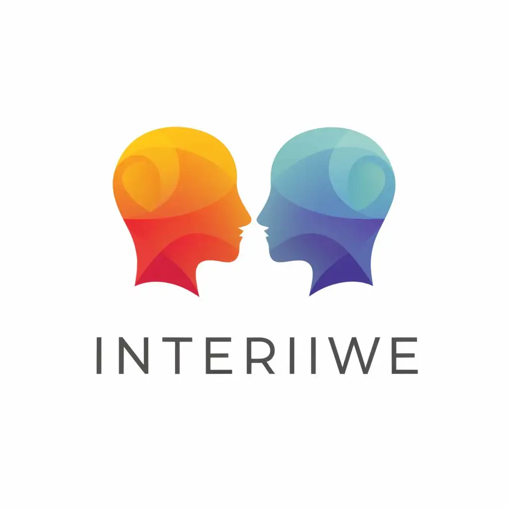 a logo design,with the text "Who are we", main symbol:a logo for the interview with 2 persons face to face they ask each other,Moderate,clear background