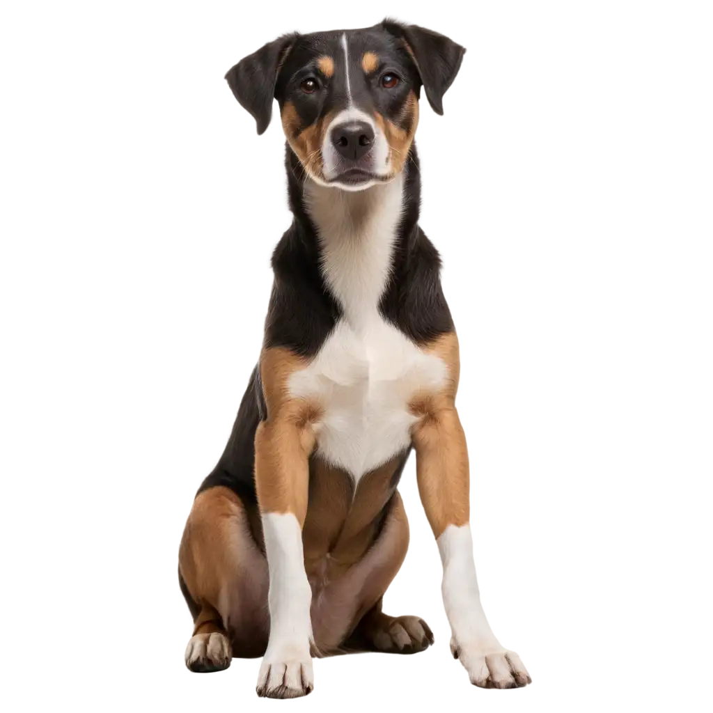 Exquisite-PNG-Illustration-of-a-Sitting-White-Brown-Black-Mongrel-Dog
