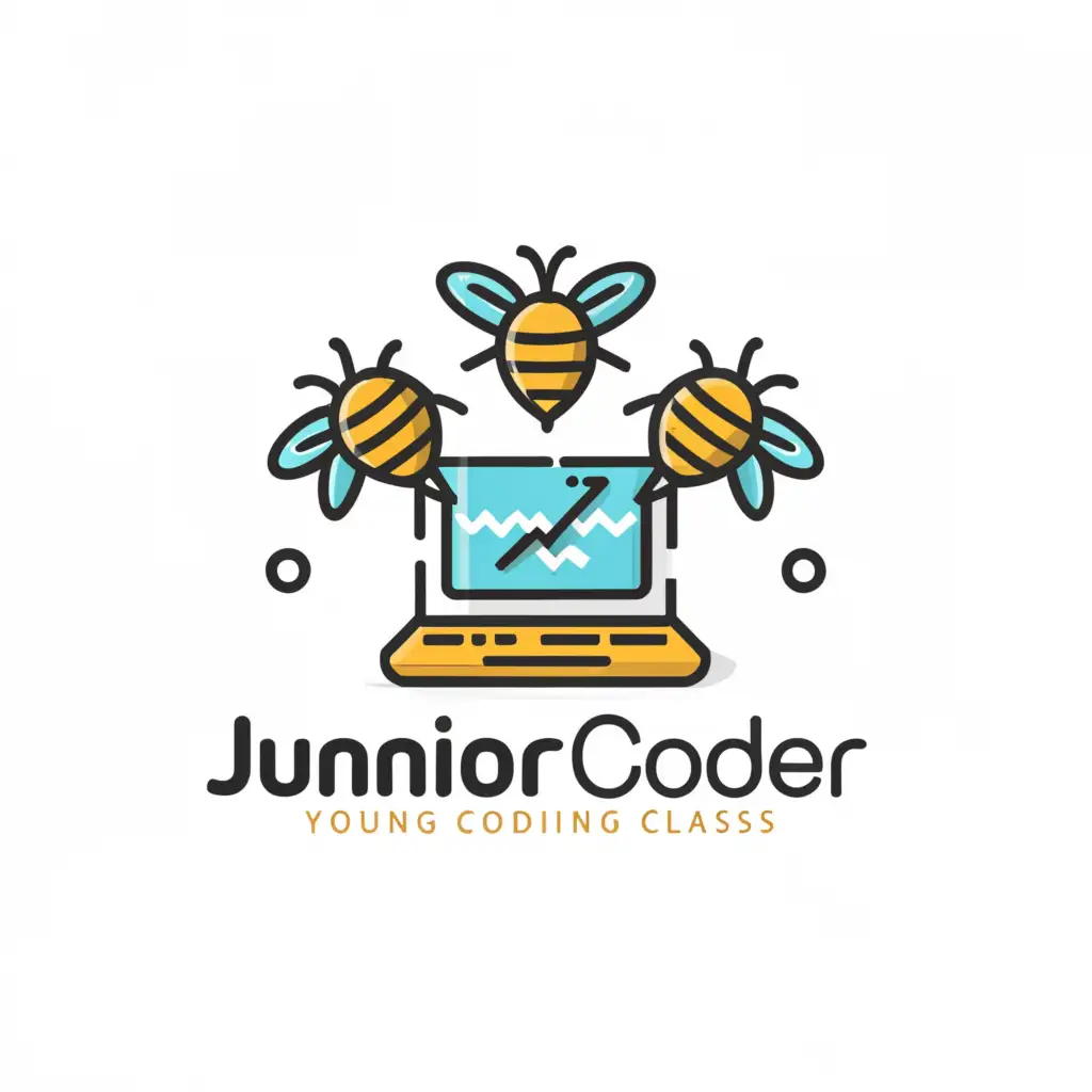 a logo design,with the text "junior coder", main symbol:kids coding class bees,Minimalistic,be used in Technology industry,clear background