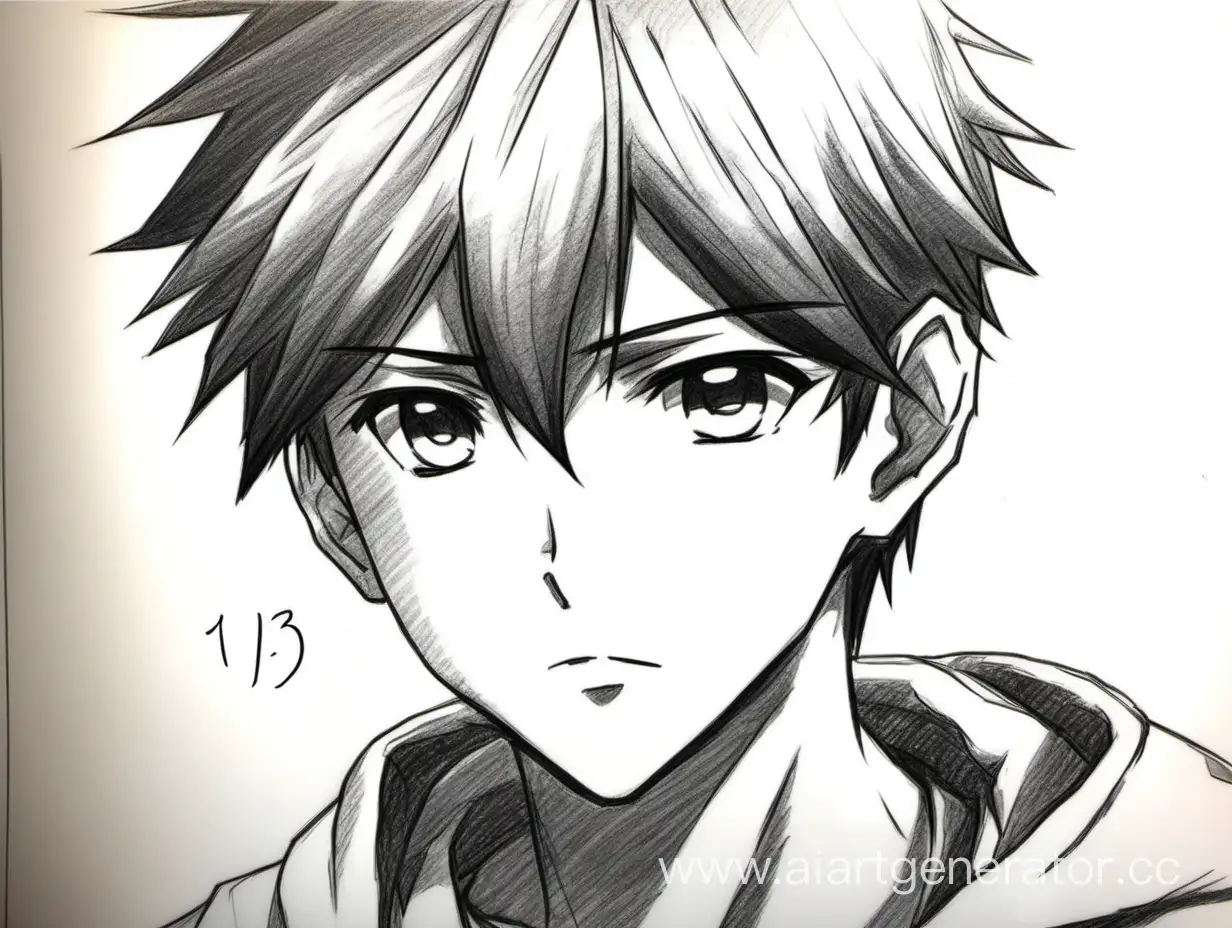 Pencil-Sketch-of-Thoughtful-Anime-Teenage-Boy