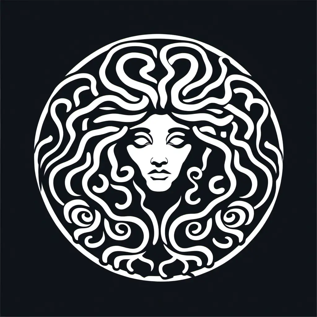 medusa, silhouette, vector art, simplicity, black and white, negative space --no background, gradient