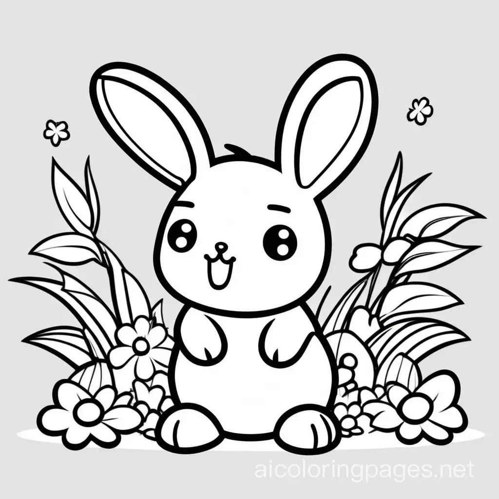 cute kawai bunny
, Coloring Page, black and white, line art, white background, Simplicity, Ample White Space. The background of the coloring page is plain white to make it easy for young children to color within the lines. The outlines of all the subjects are easy to distinguish, making it simple for kids to color without too much difficulty