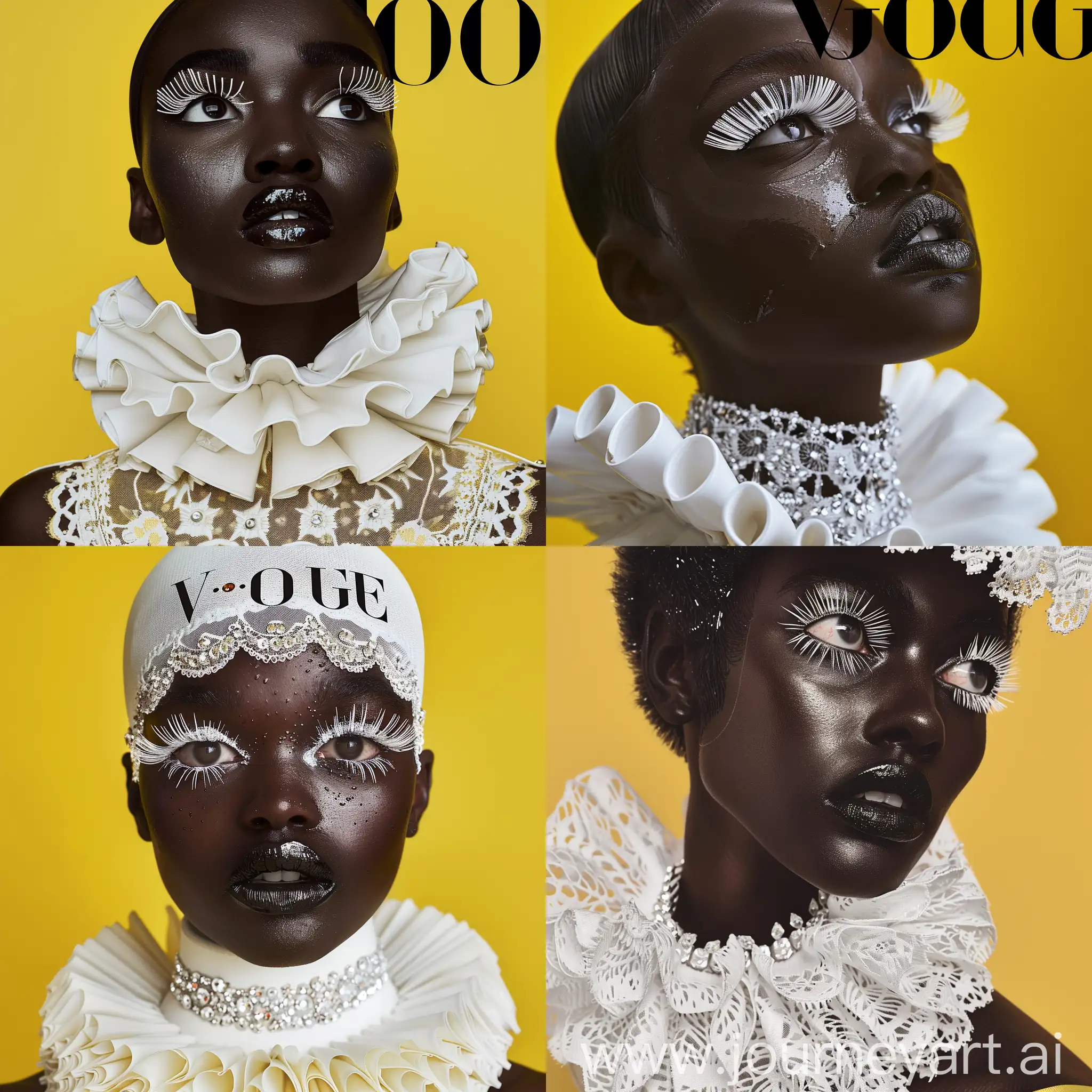 90s-Vogue-Cover-Black-Model-with-Unique-Aesthetic-and-Lace-Jabot-on-Yellow-Background