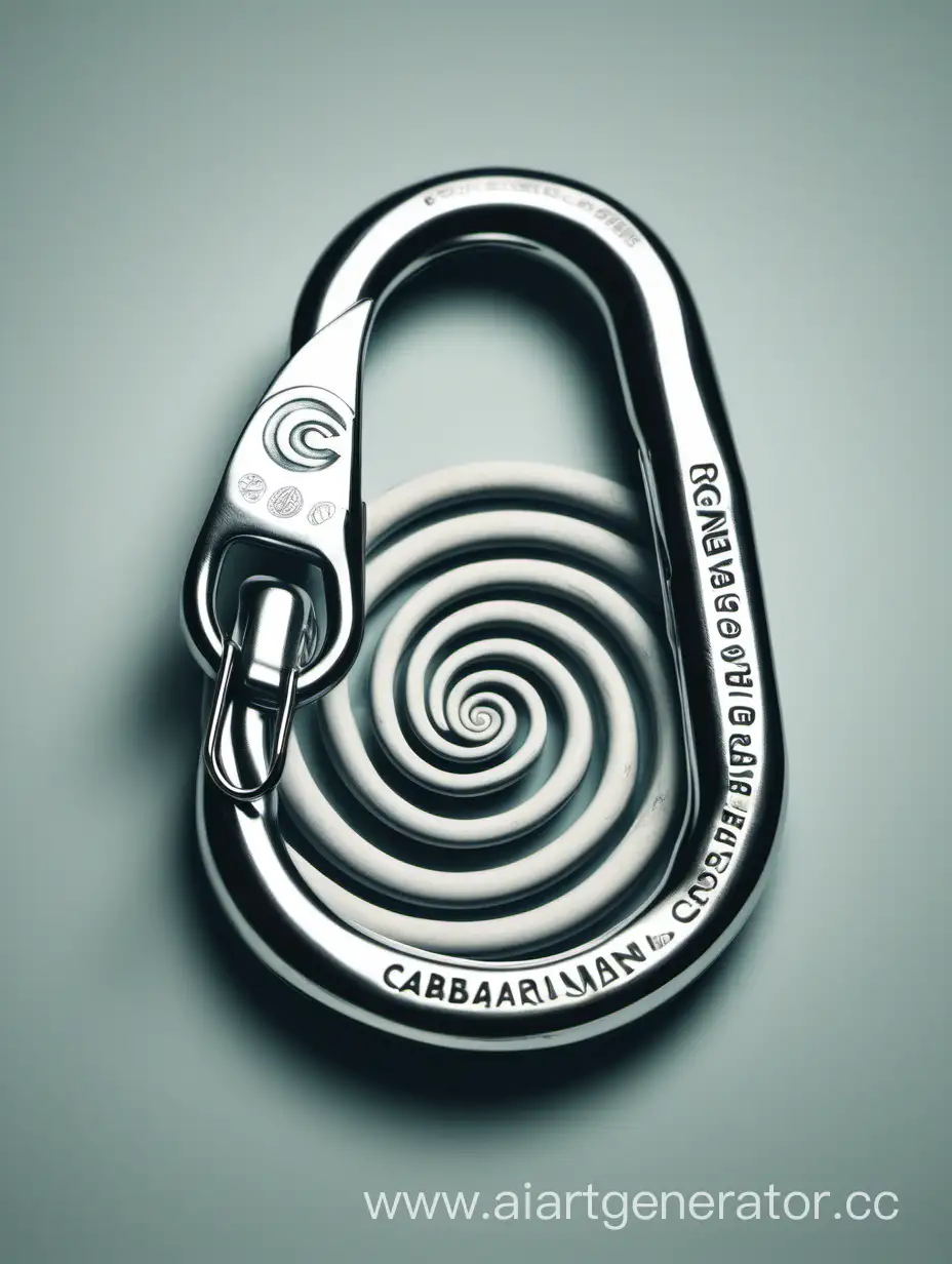 climbing carabiner, spiral in the middle, logo