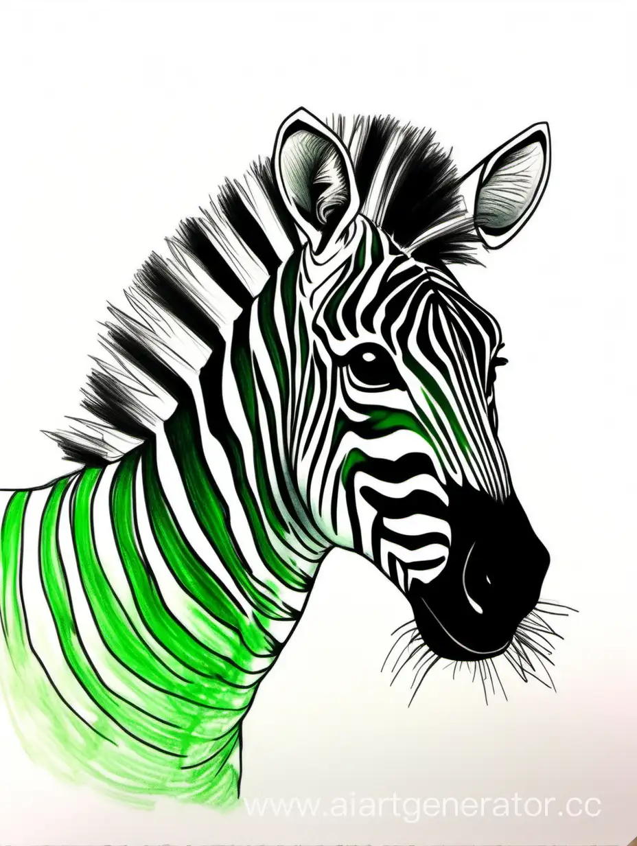 very easy no detailed hand drawing picture green gradient of a zebra full body head down that a 5 year old would draw