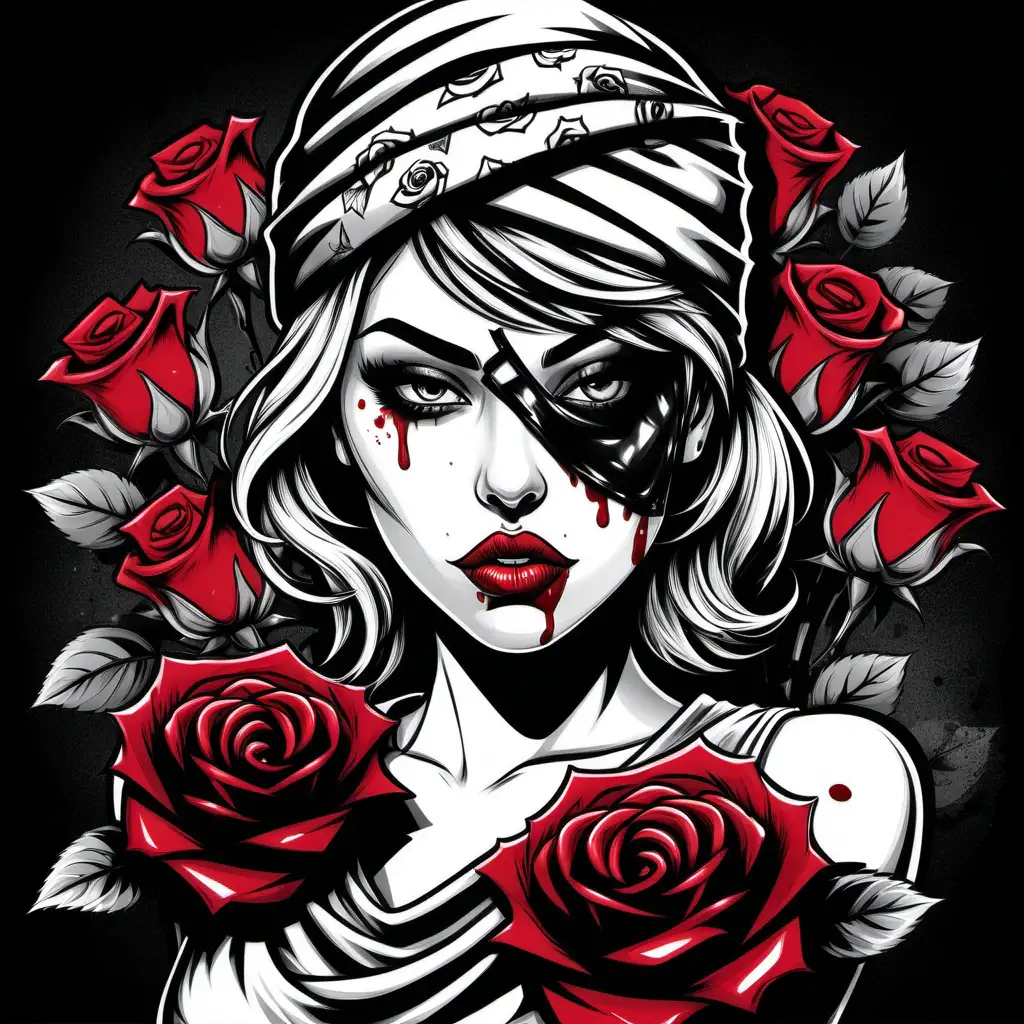 Sultry Comic Style Gangster Woman with Rose Accents
