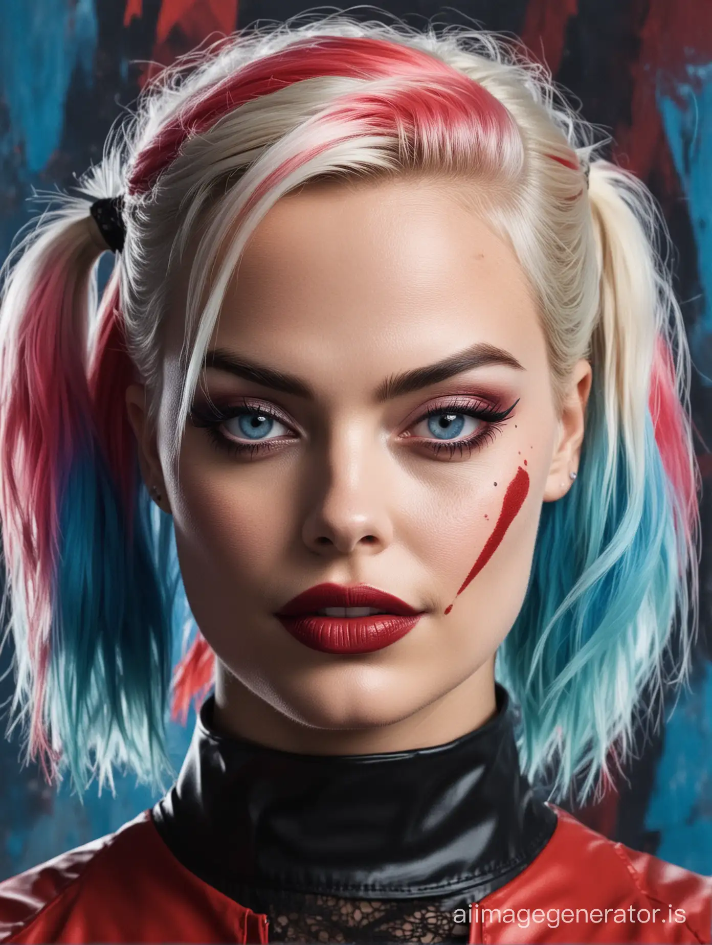 Margot Robbie
Harley Quinn
Red blue hair
Abstract background
Half face
Portrait
