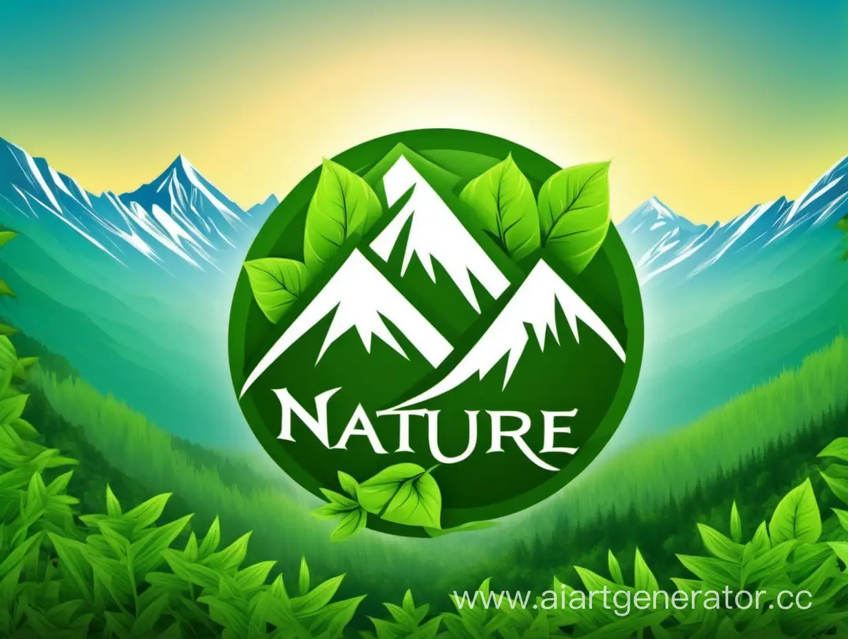 Serene-Logo-Design-with-Green-Leaves-Framing-Majestic-Mountain