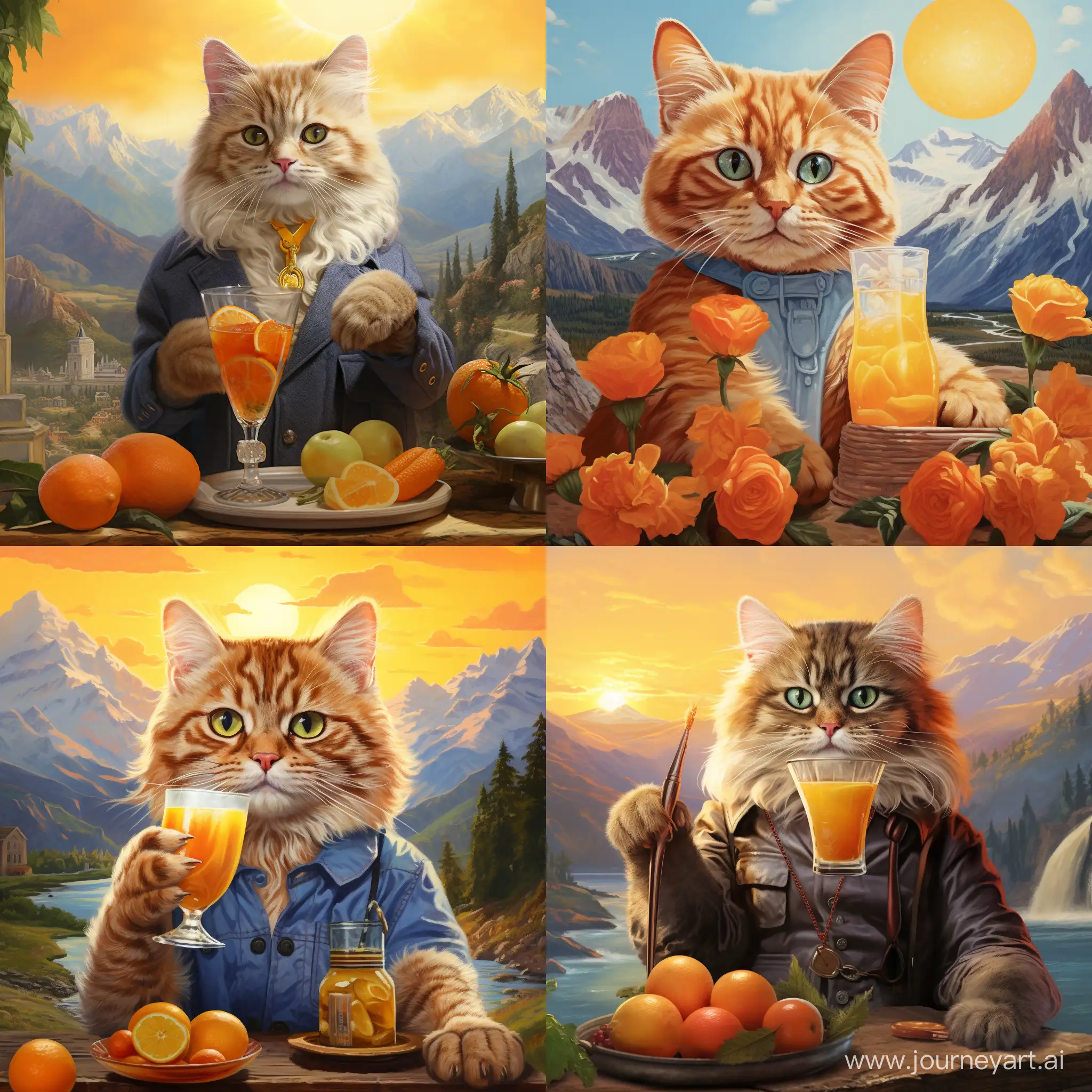 Intelligent-Cat-Enjoying-Mountain-Freshness-with-Orange-Juice
