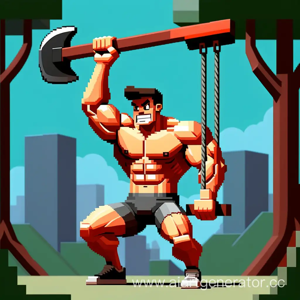 fit man axe swing,  pixel art
