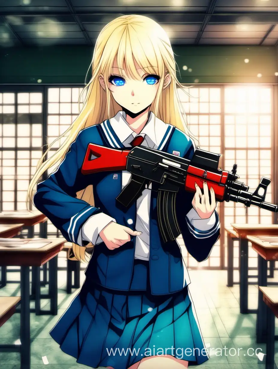 BlondHaired-Girl-in-Japanese-School-Uniform-Crafting-AK47-from-Elf-Bar-Cigarettes