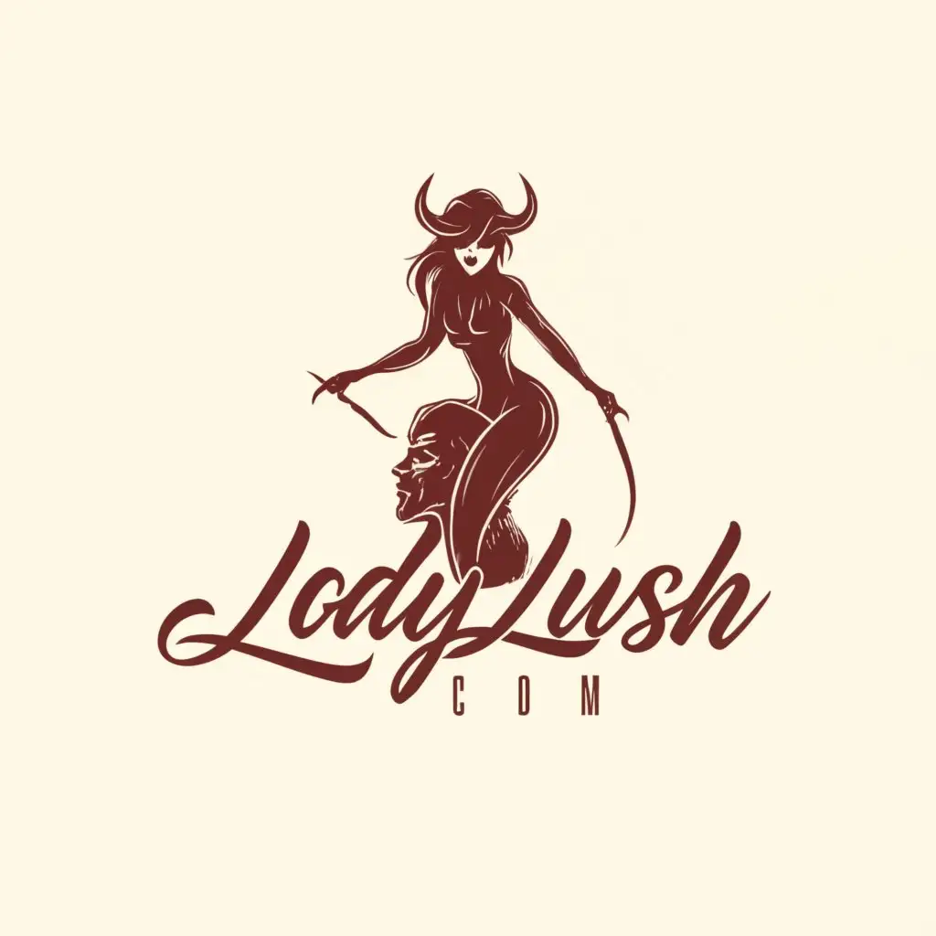 a logo design,with the text "LadyLush.com", main symbol:girl with whip and heel on man's head,complex,be used in Entertainment industry,clear background