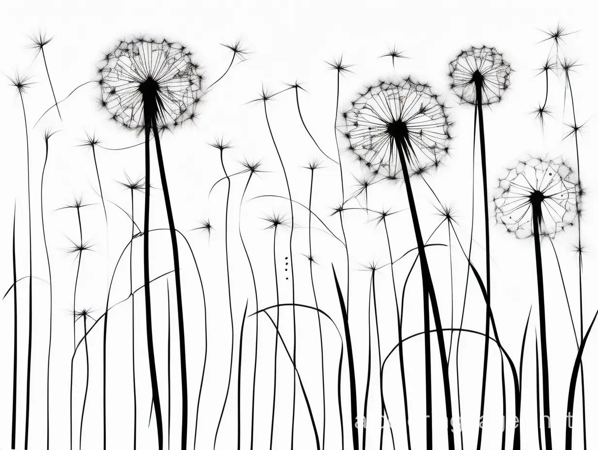 abstract and minimalist painting of a dandelion with seeds blowing in the wind; Abstract art; Oil, Ink; by Mark Rothko, Agnes Martin, and Yoko Ono, Coloring Page, black and white, line art, white background, Simplicity, Ample White Space. The background of the coloring page is plain white to make it easy for young children to color within the lines. The outlines of all the subjects are easy to distinguish, making it simple for kids to color without too much difficulty