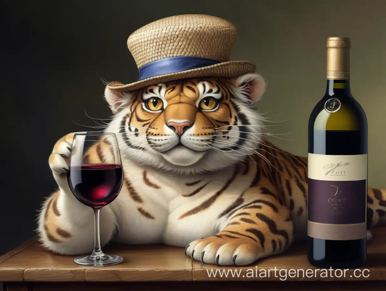 большой кот-рыба в шляпе с вином в лапах
