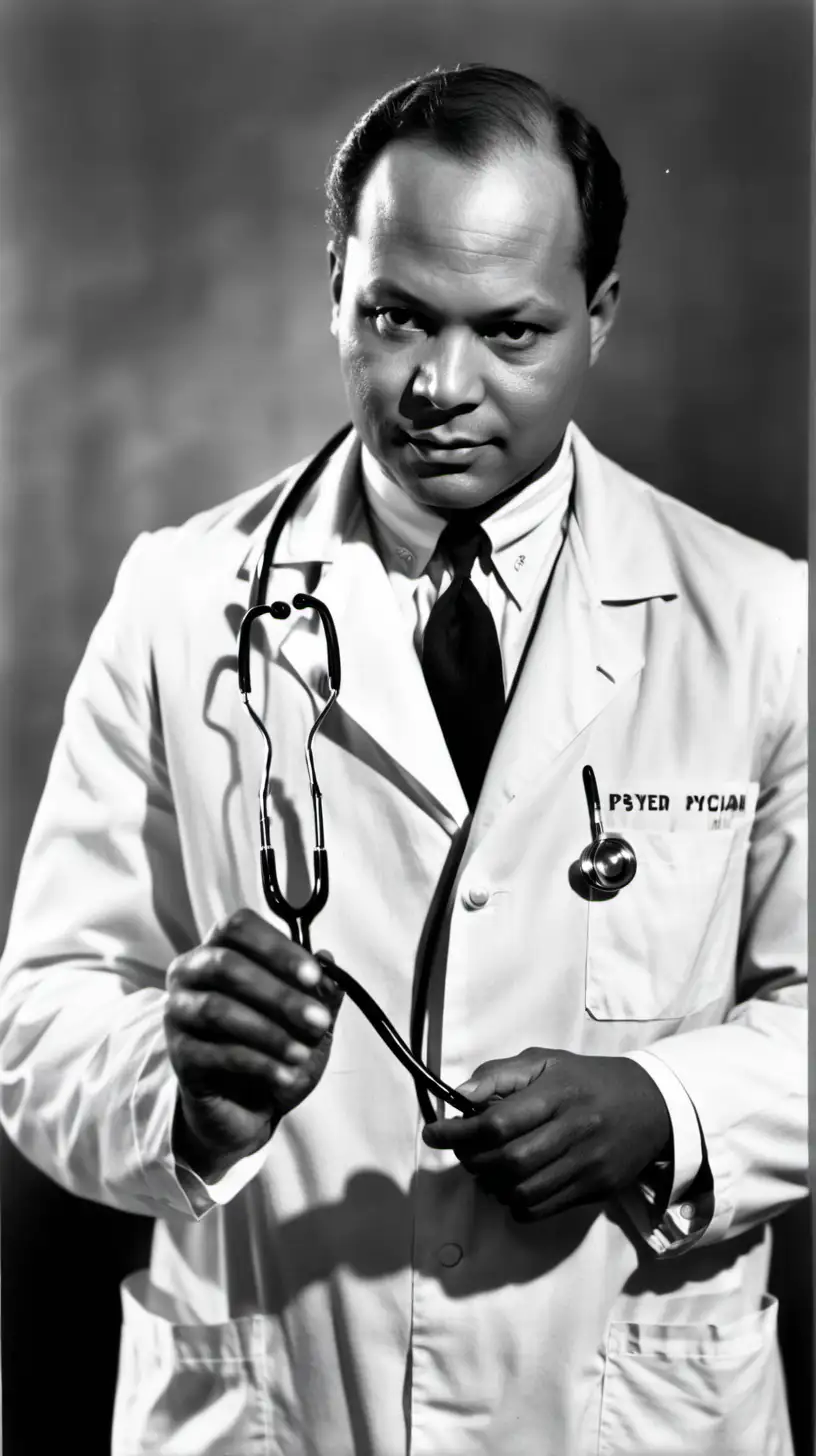 Charles Drew Black American Physician with lab coat on looking through stethoscope