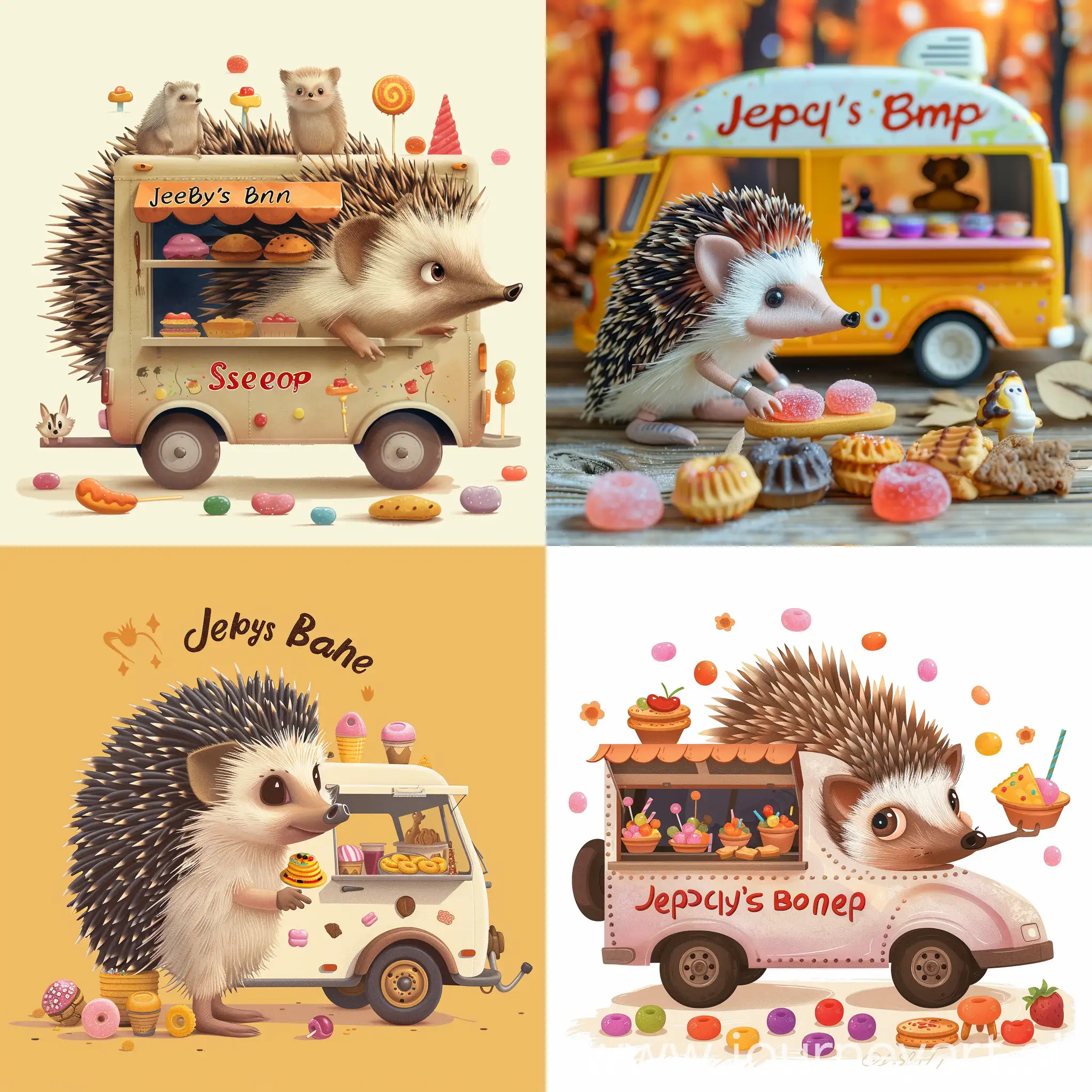 A cute hedgehog who owns a food truck named Jelly Bean's Sweet Shop, selling snacks to all of her animal friends