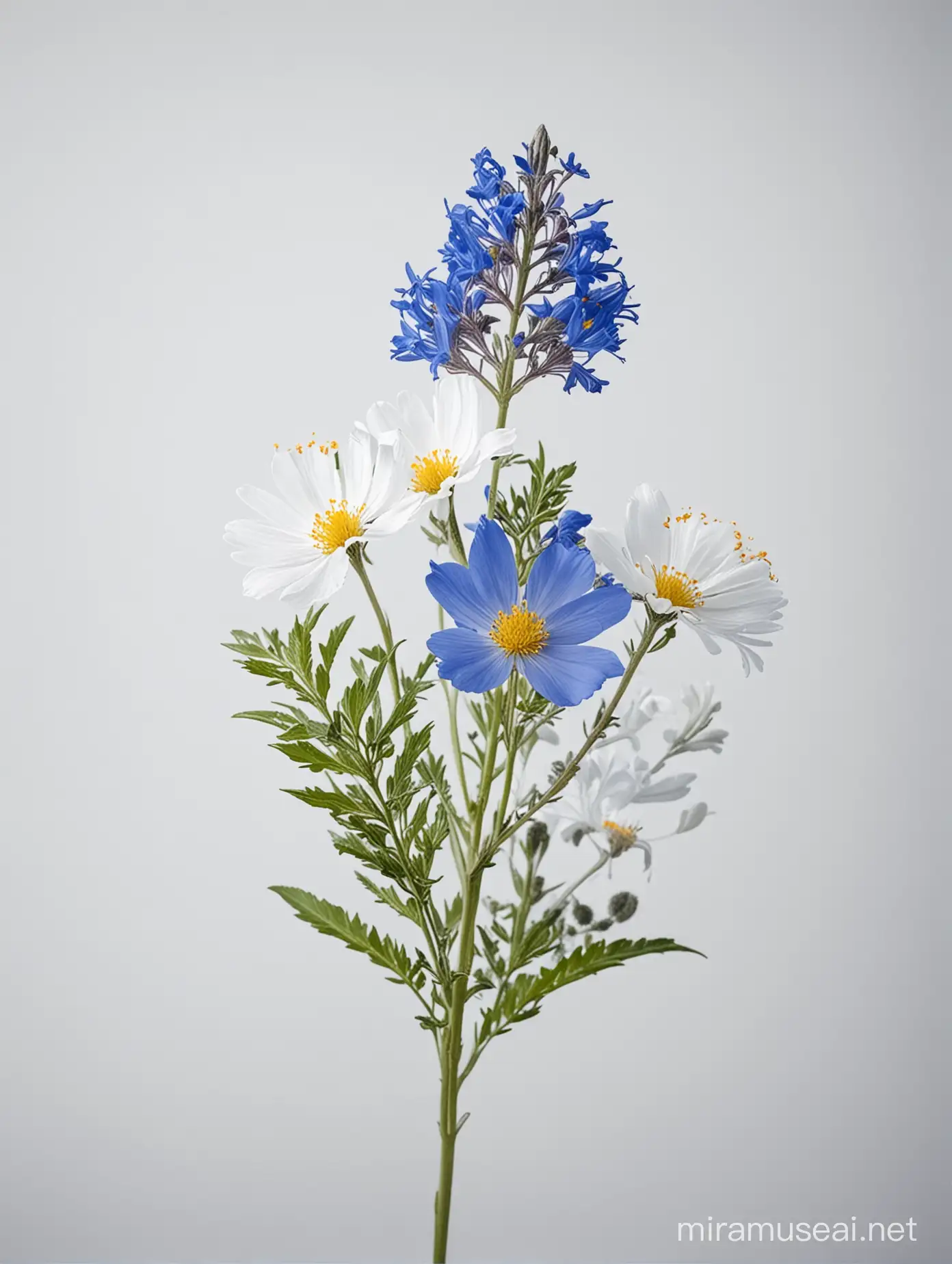 Beautiful Wild Flowers on a Serene Blue and White Background
