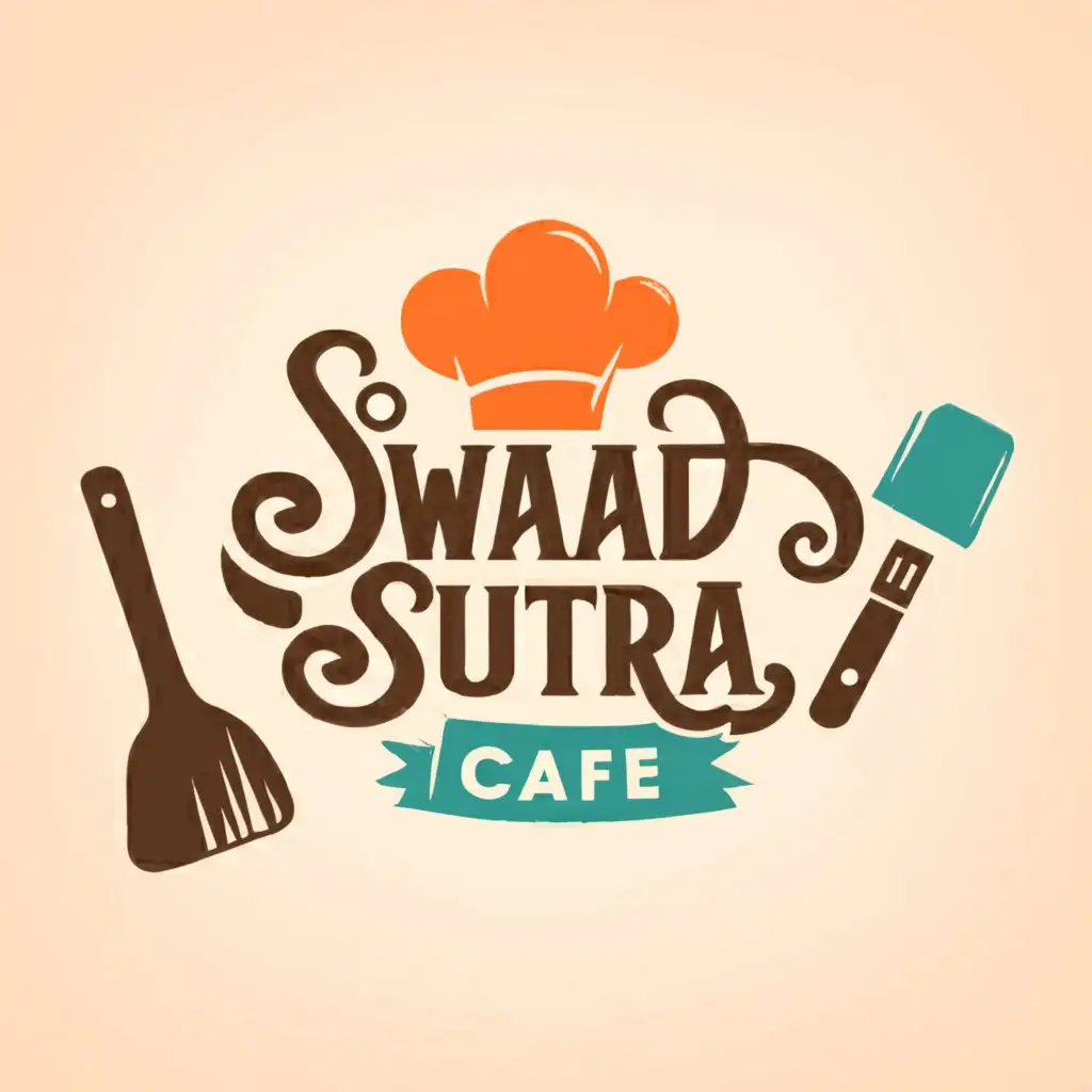 a logo design,with the text "swaad sutra cafe", main symbol:Food chef or curtlery,Moderate,clear background