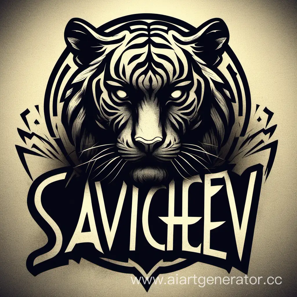 Символ ввиде черного тигра с надписью savichev