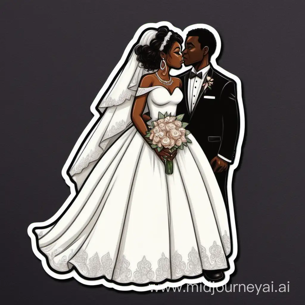 African American Wedding Sticker with Elegant Bride and Groom