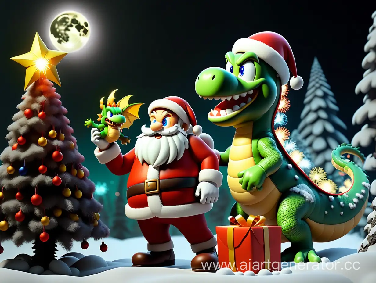 Enchanting-New-Year-Scene-Santa-Claus-Green-Dragon-and-Super-Mario