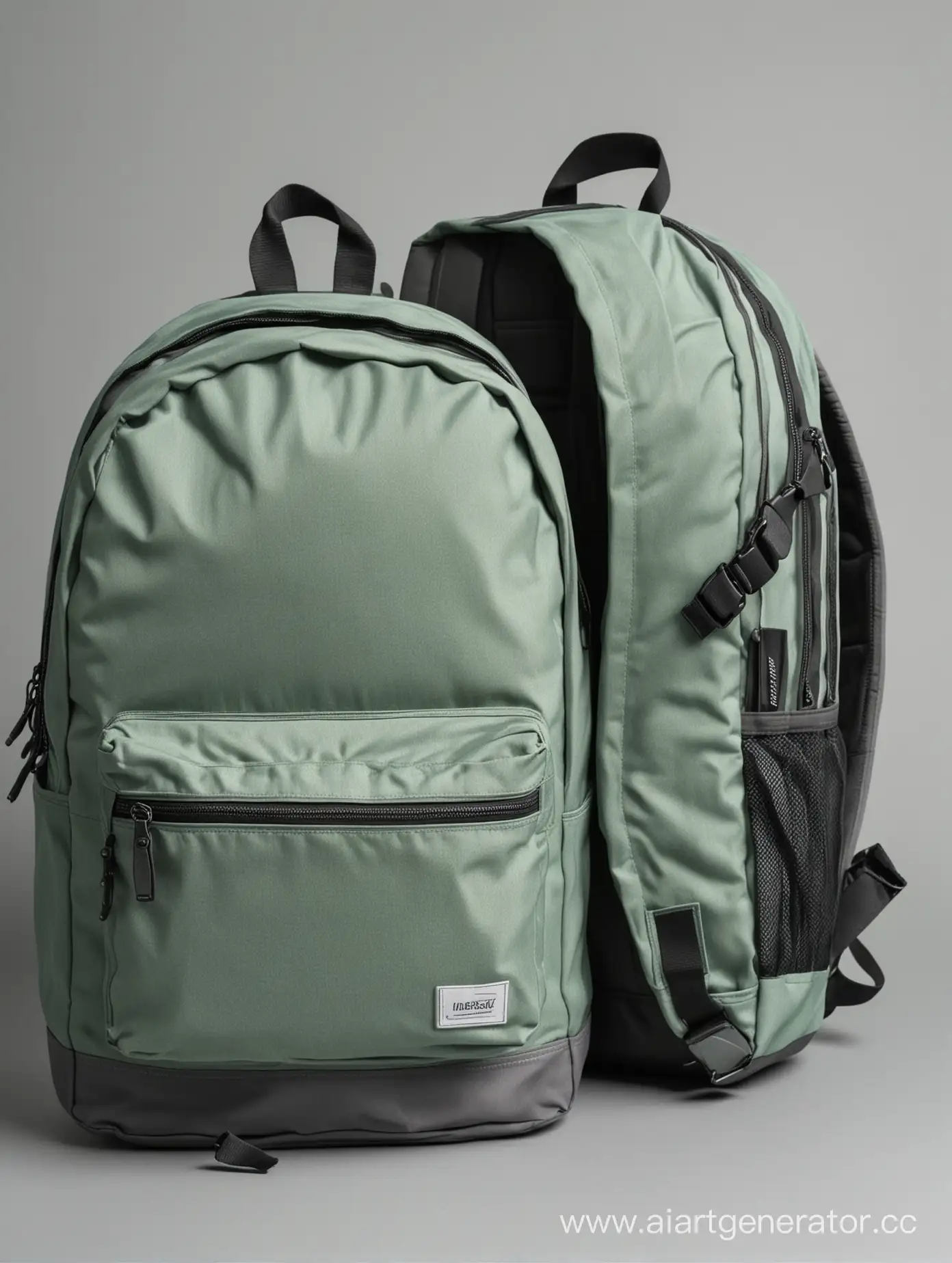 Teenage-Student-GrayGreen-Backpack-in-Two-Perspectives