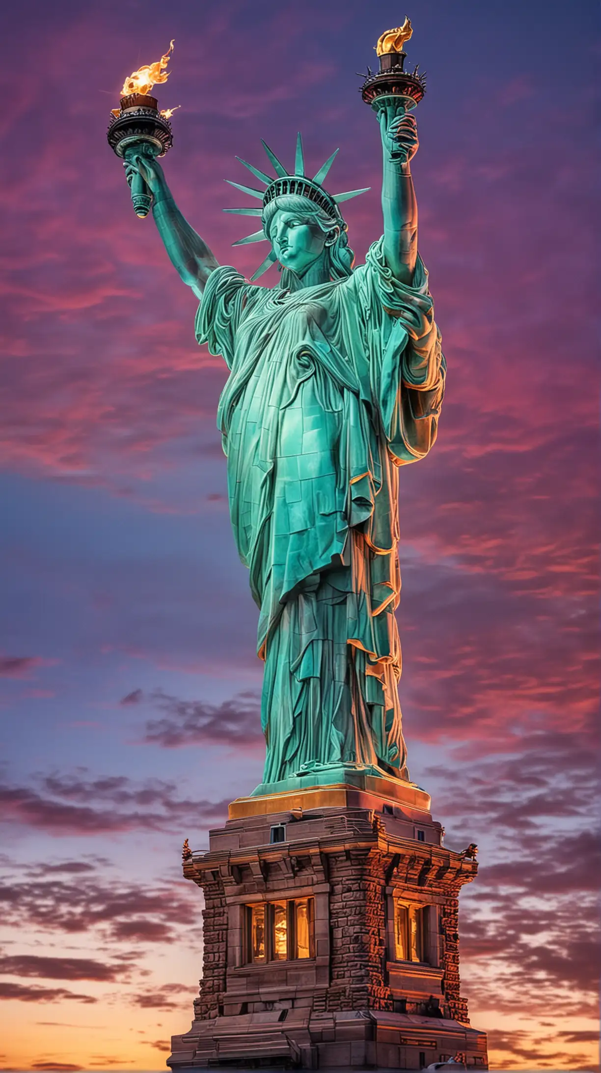Magical statue of liberty with vibrant colours 