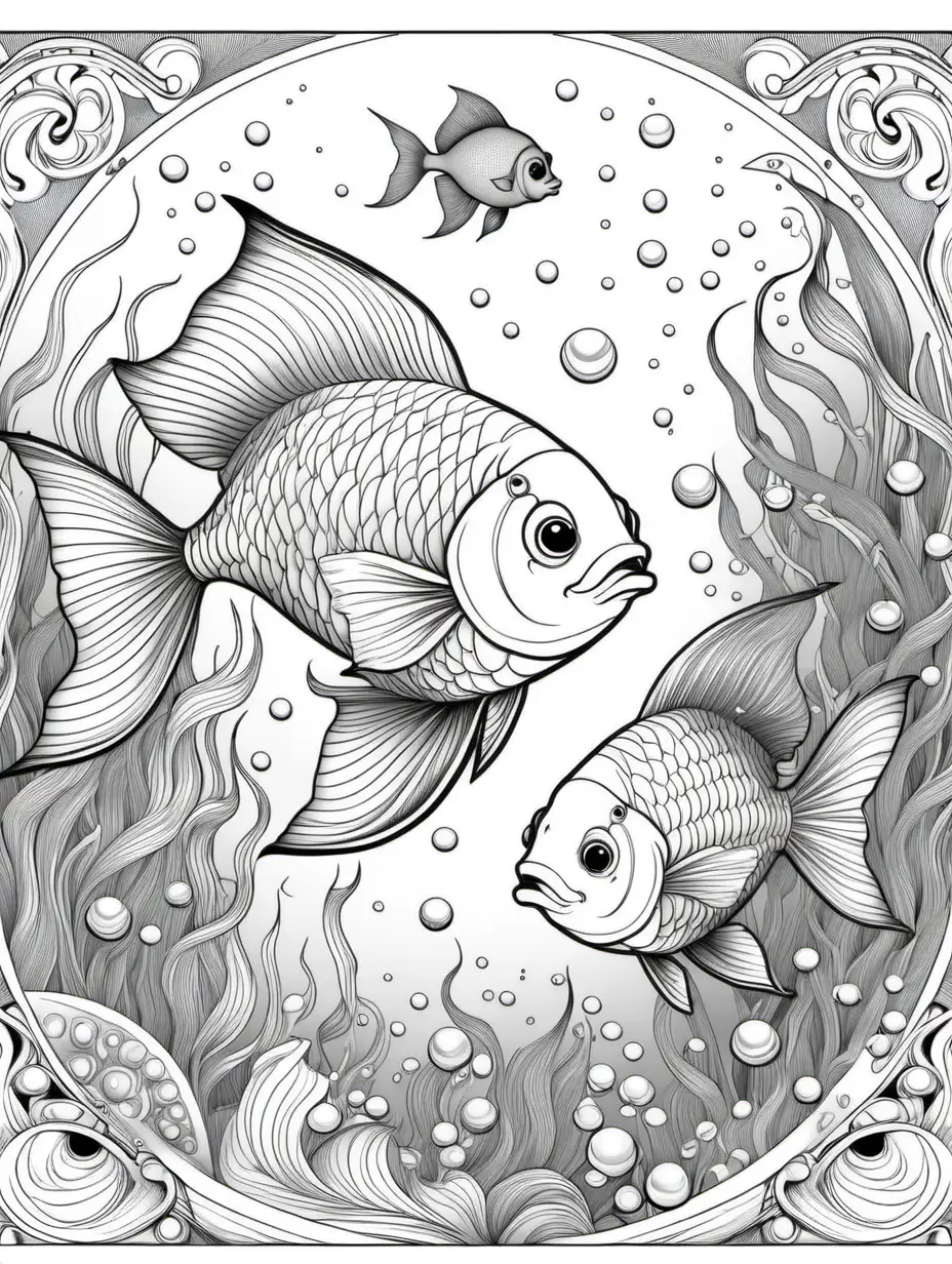 Black and white coloring page, Pisces , zodiac, full page