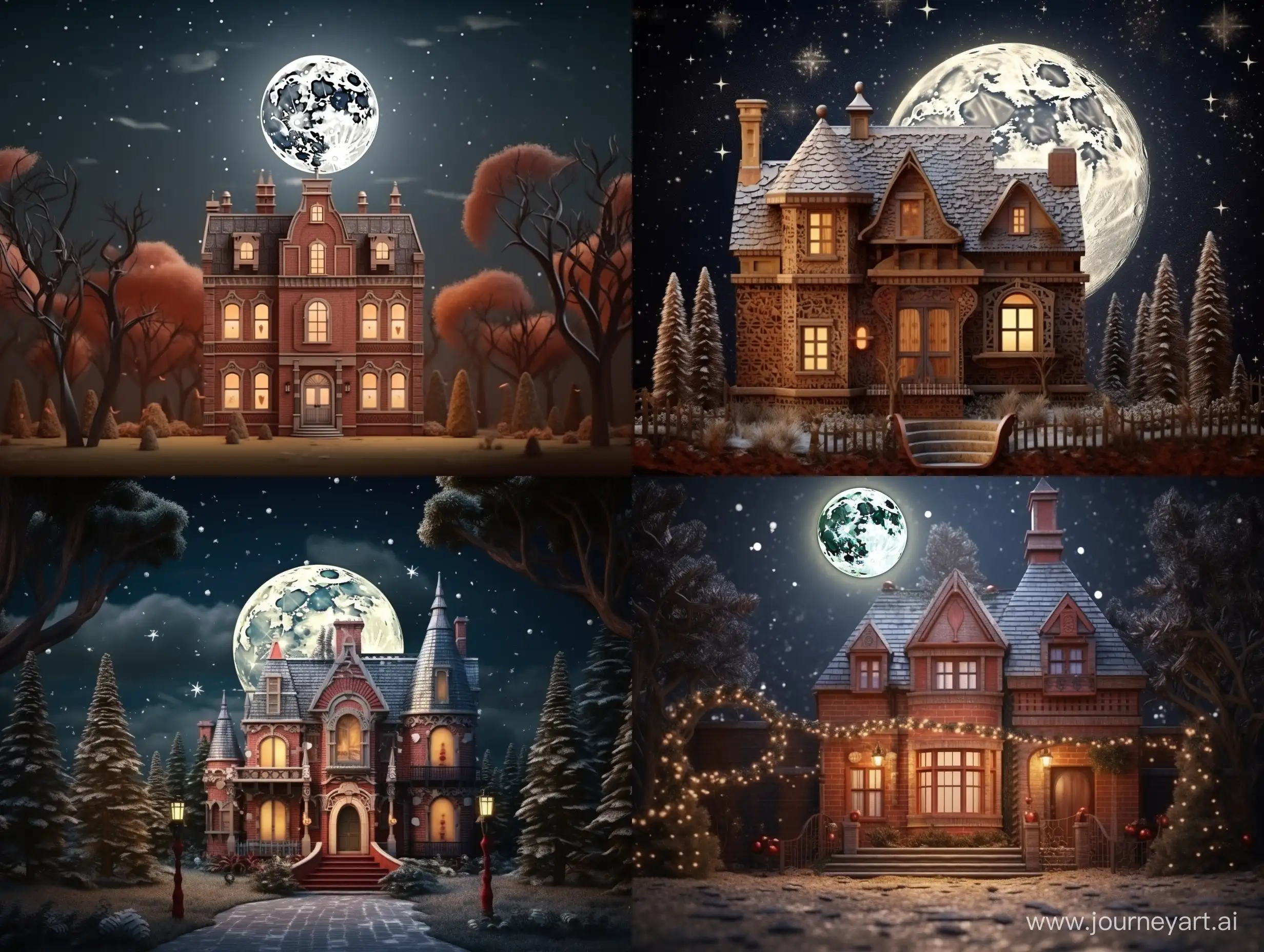 Charming-New-Years-Card-Moonlit-Brick-House-in-4K-Architectural-Splendor